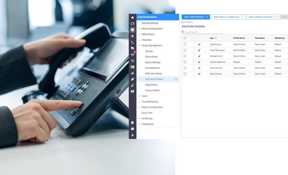 ACD interface and a person dialing on a desk phone